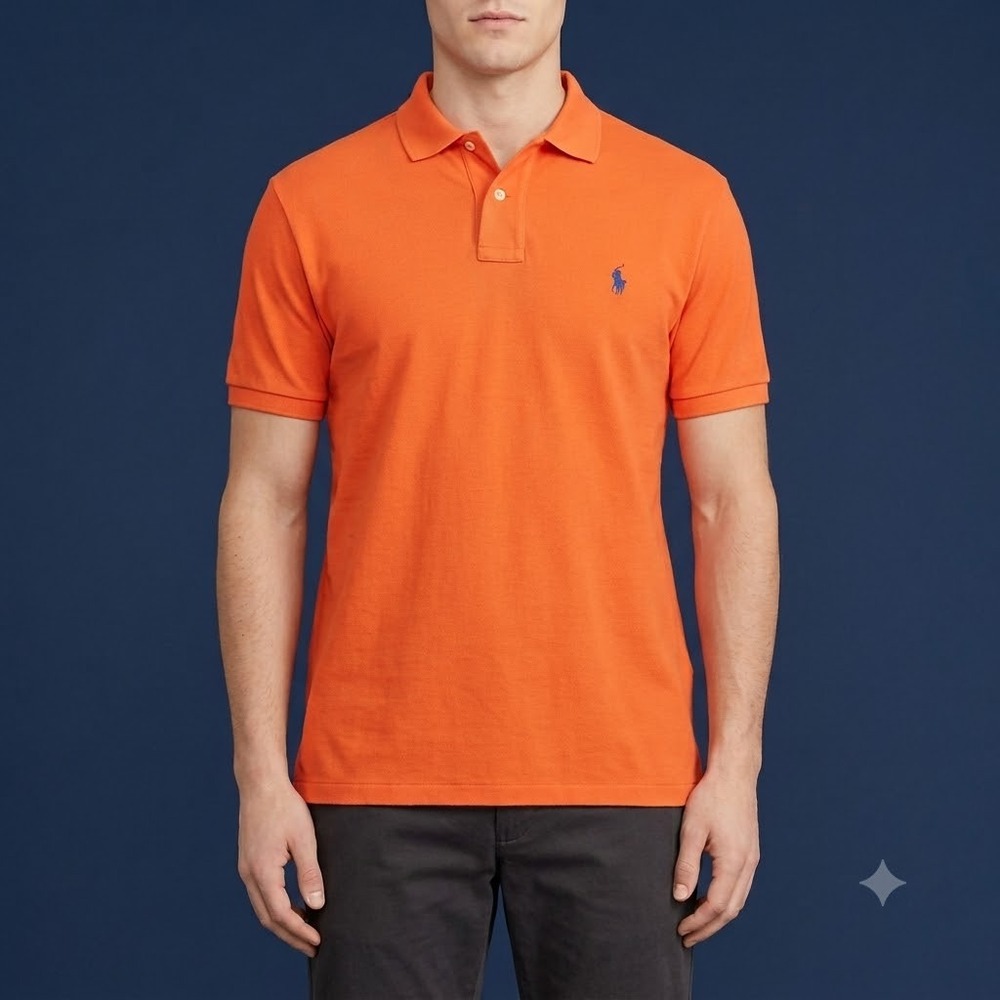 Polo Ralph Lauren Men's XL Classic Fit Pique Polo Shirt Orange Blue Pony EUC